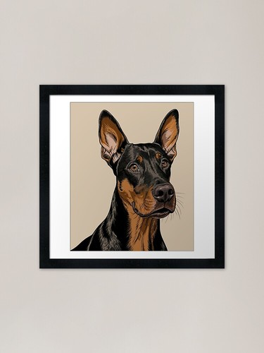 Natural ear doberman framed - natural,